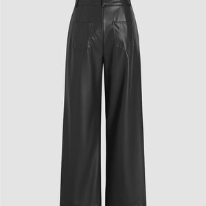 Stylish Faux Black Wide-Leg Pants